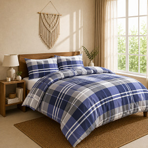 Bavlněné povlečení DELUXE 140x200+70x90 Káro modré