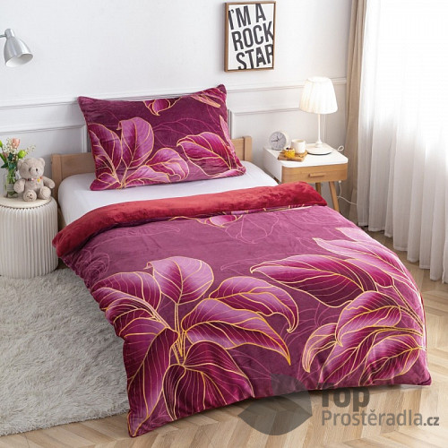 Mikroplyšové povlečení Premium 140x200+70x90 Dotek přírody vínový