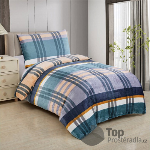 Mikroplyšové povlečení Premium 140x200+70x90 Modré káro