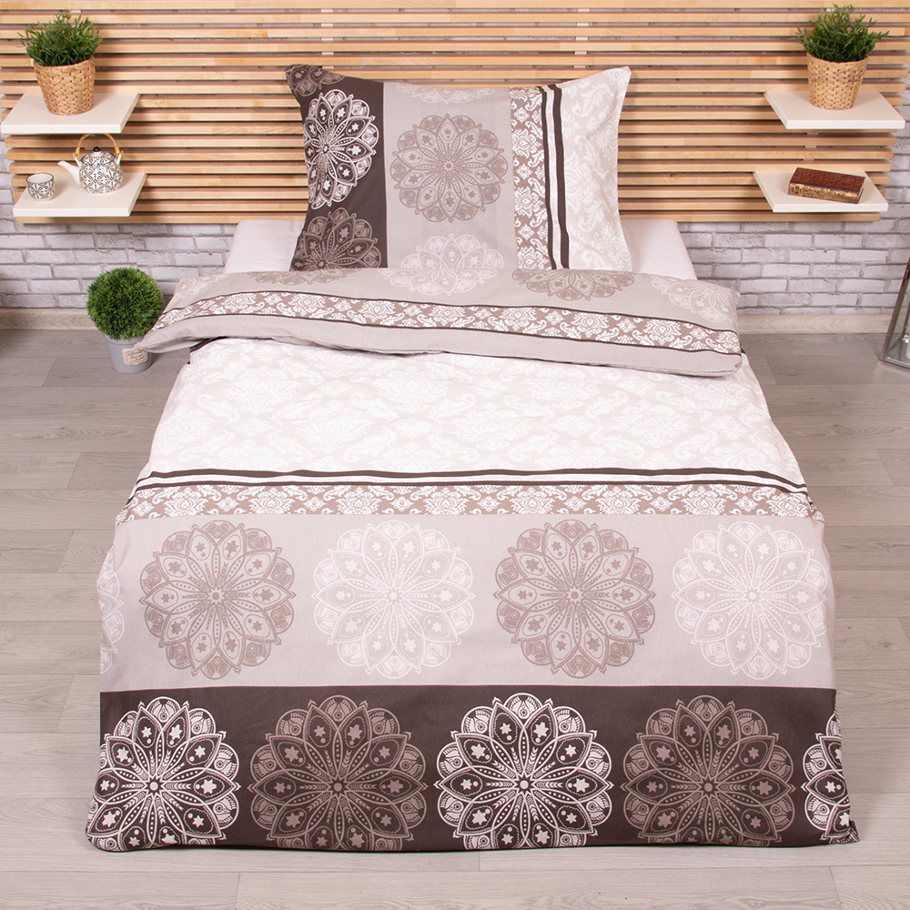 TP Prodloužené bavlněné povlečení 140x220+70x90 Mandala hnědá