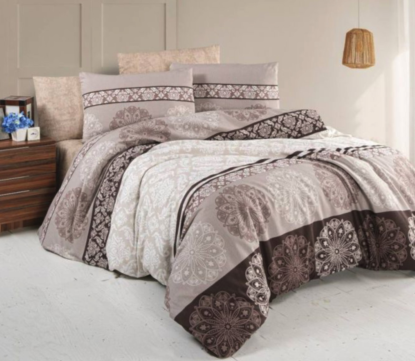 TP Francouzské bavlněné povlečení Deluxe 220x200+2x70x90 Mandala hnědá