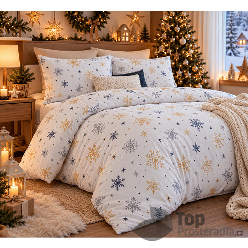 Bavlněné povlečení DELUXE 140x200+70x90 Zima modrá