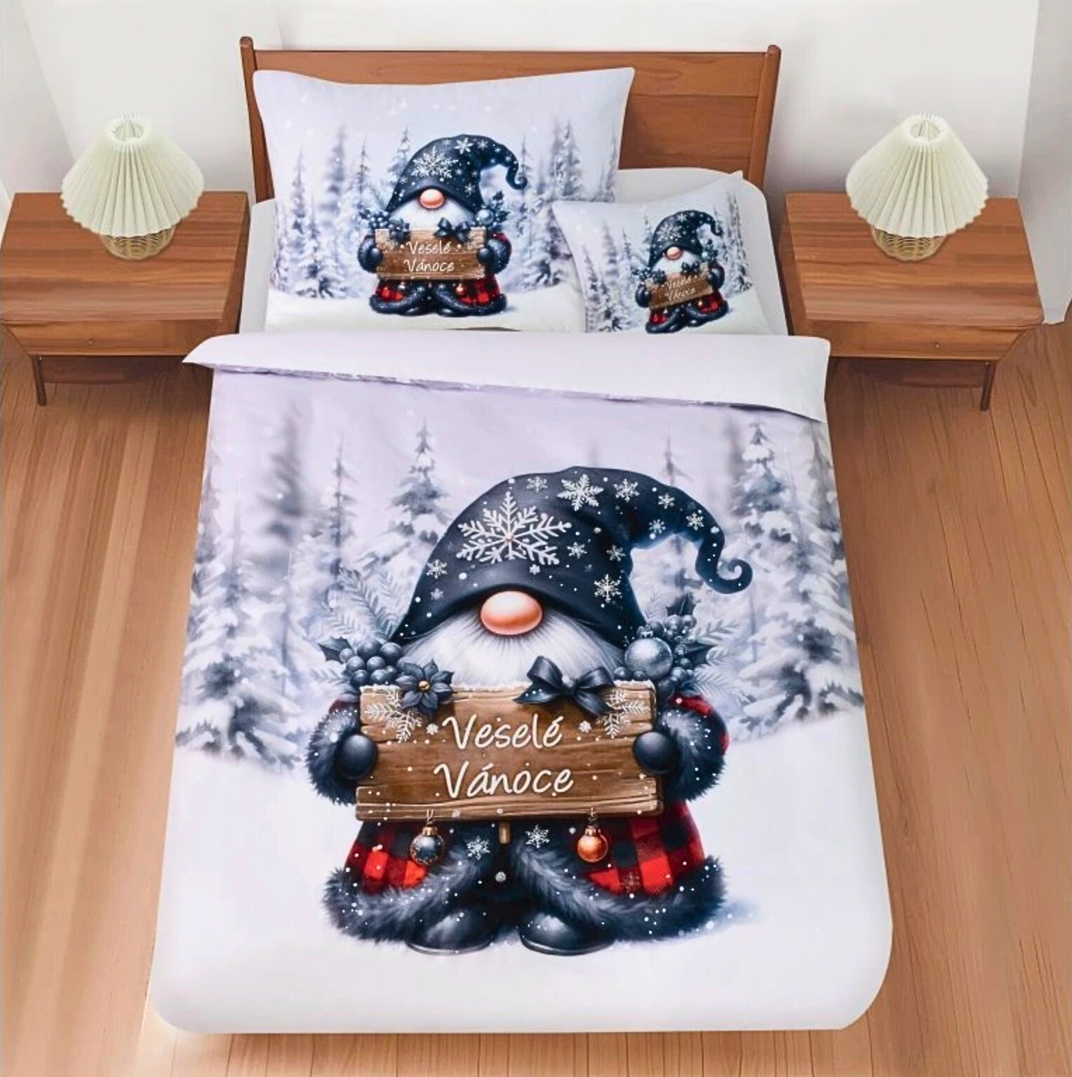 TOP Třídílná sada 3D povlečení 140x200+70x90+45x45 Skřítek v šedé čepici