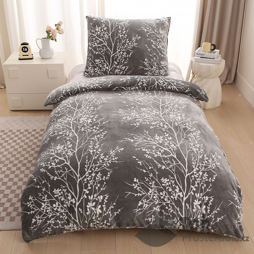 Mikroplyšové povlečení Premium 140x200+70x90 Natura šedá