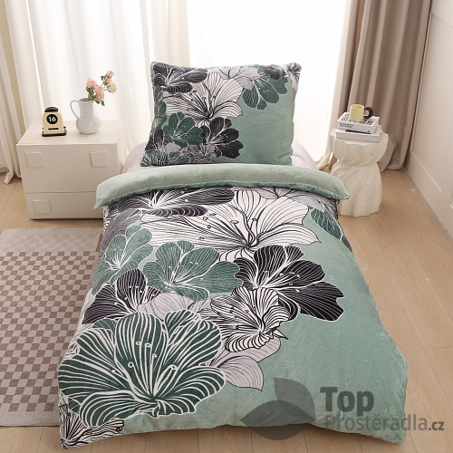 Mikroplyšové povlečení Premium 140x200+70x90 Lilie zelená