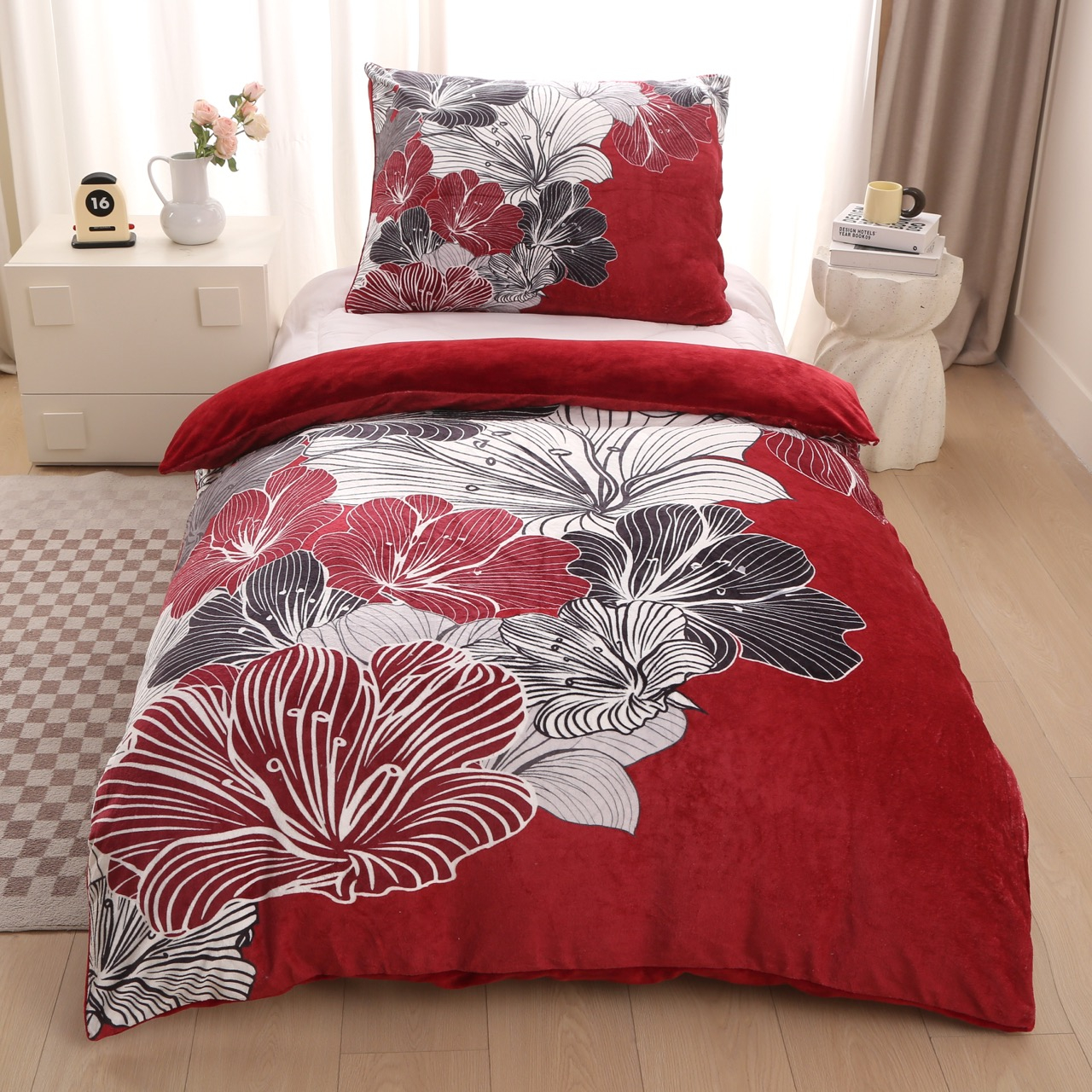 Mikroplyšové povlečení Premium 140x200+70x90 Lilie bordó