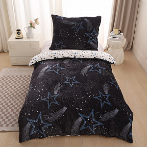 Mikroplyšové povlečení Premium 140x200+70x90 Hvězdy a komety