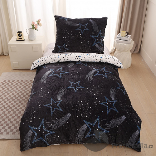Mikroplyšové povlečení Premium 140x200+70x90 Hvězdy a komety
