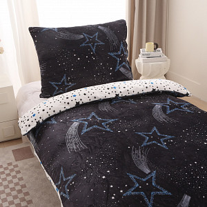 Mikroplyšové povlečení Premium 140x200+70x90 Hvězdy a komety