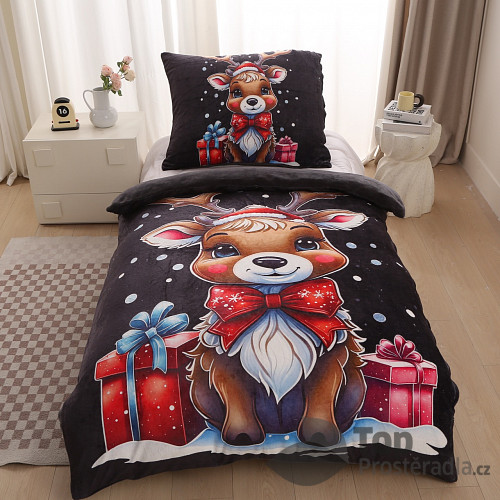 Mikroplyšové povlečení Premium 140x200+70x90 Vánoční sobík