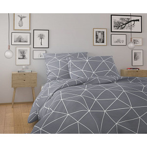 Bavlněné povlečení NORDIC COLLECTION 140x200+70x90 Grid šedé