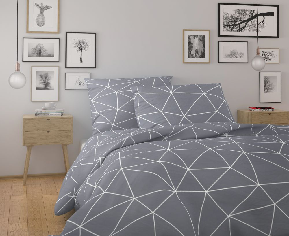 TOP Francouzské bavlněné povlečení NORDIC COLLECTION 220x200+2x70x90cm GRID šedé