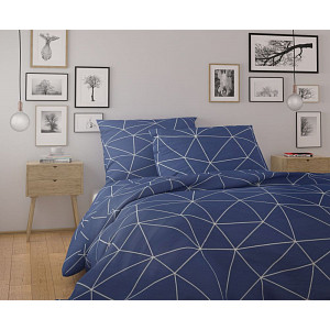 Prodloužené bavlněné povlečení NORDIC COLLECTION 140x220+70x90 GRID modré