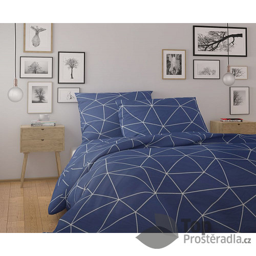 Prodloužené bavlněné povlečení NORDIC COLLECTION 140x220+70x90 GRID modré
