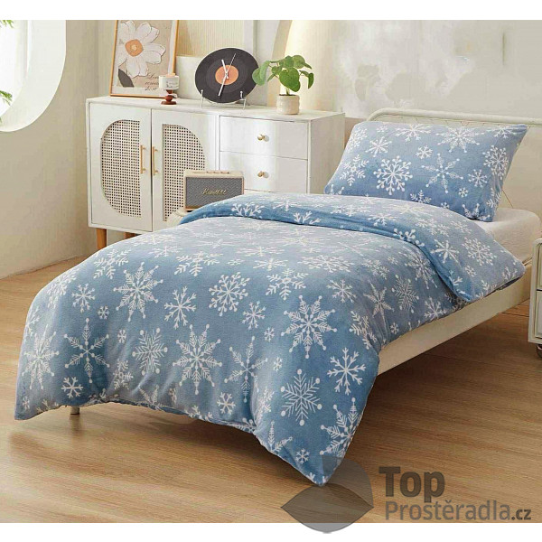Mikroplyšové povlečení 140x200+70x90 Modrá vločka