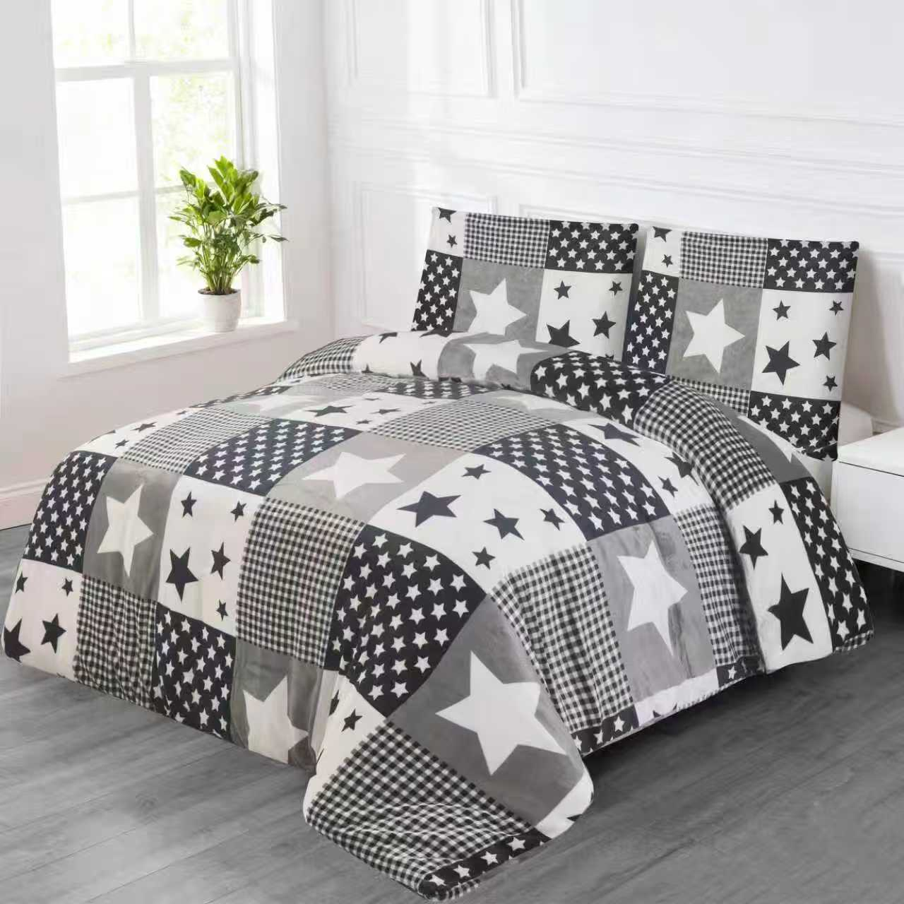 Francouzské mikroplyšové povlečení Premium 220x200+2x70x90 Hvězdné karo