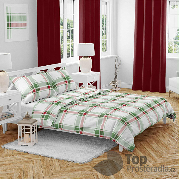 TOP Bavlněné povlečení WINTER COLLECTION 140x200+70x90 Zelené karo 2