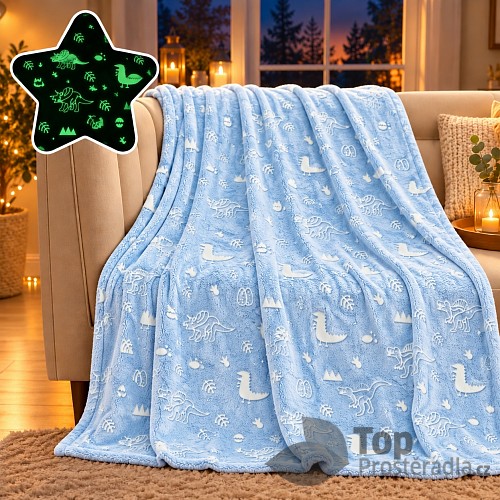 Mikroplyšová svítící deka Premium 150x200 DINO Modrý