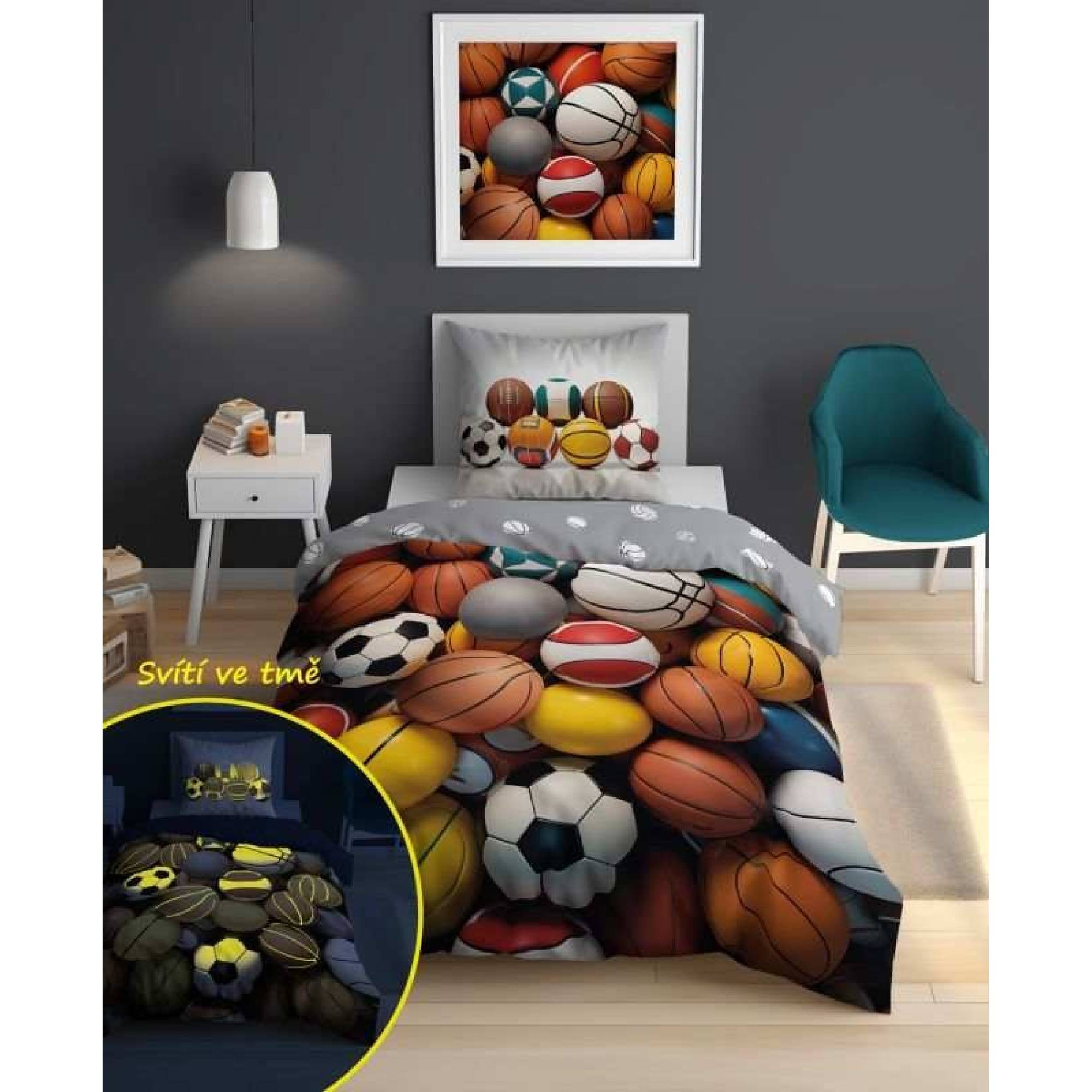 TOP Svítící bavlněné povlečení 140x200+70x80 Míče