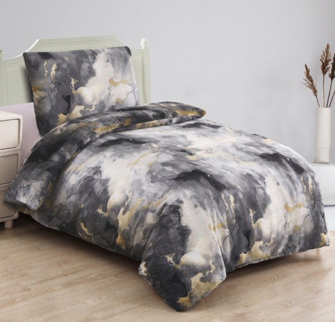 Mikroplyšové povlečení Premium 140x200+70x90 Mramor zlatý