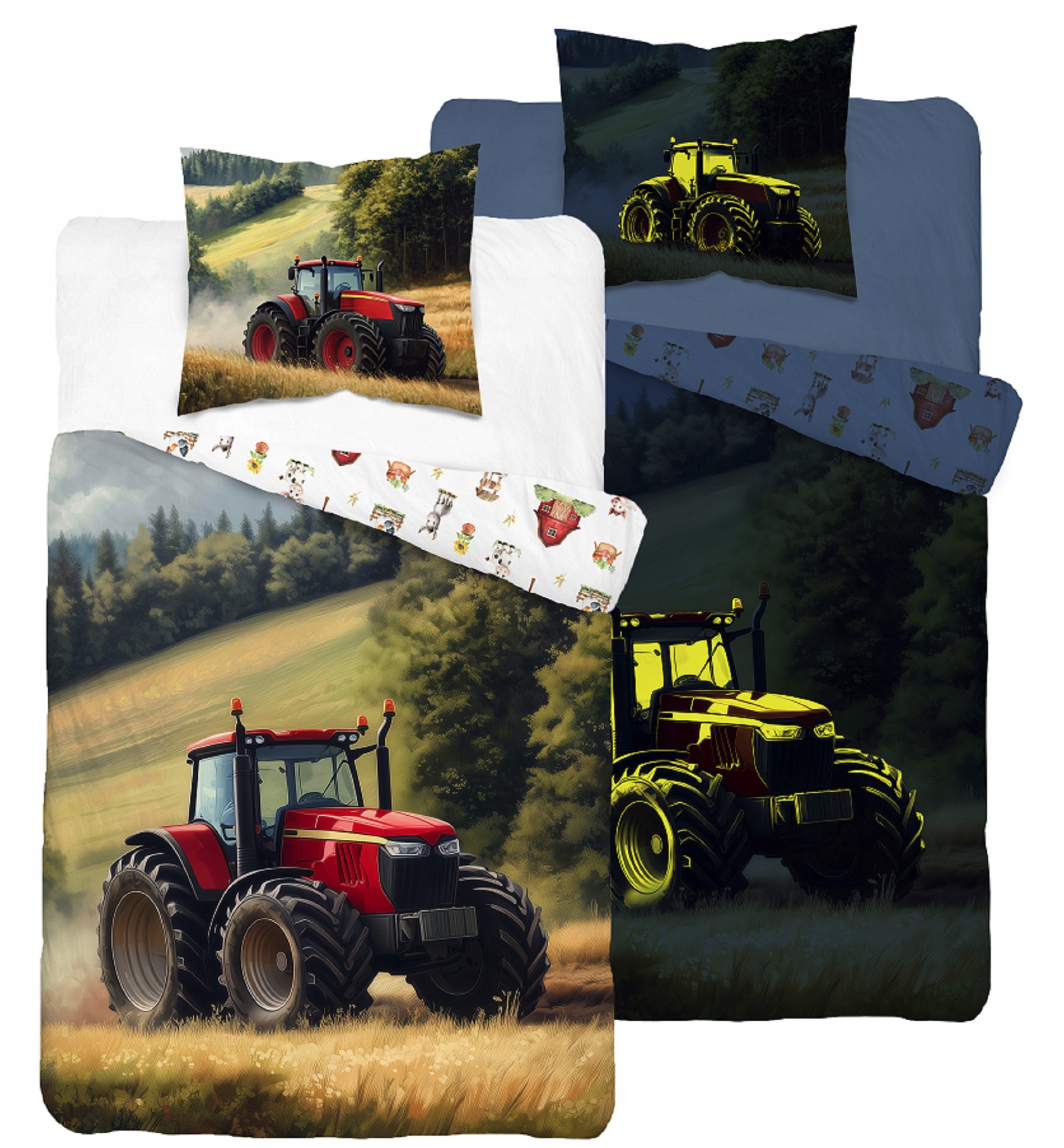 TOP Svítící bavlněné povlečení 140x200+70x80 Červený traktor