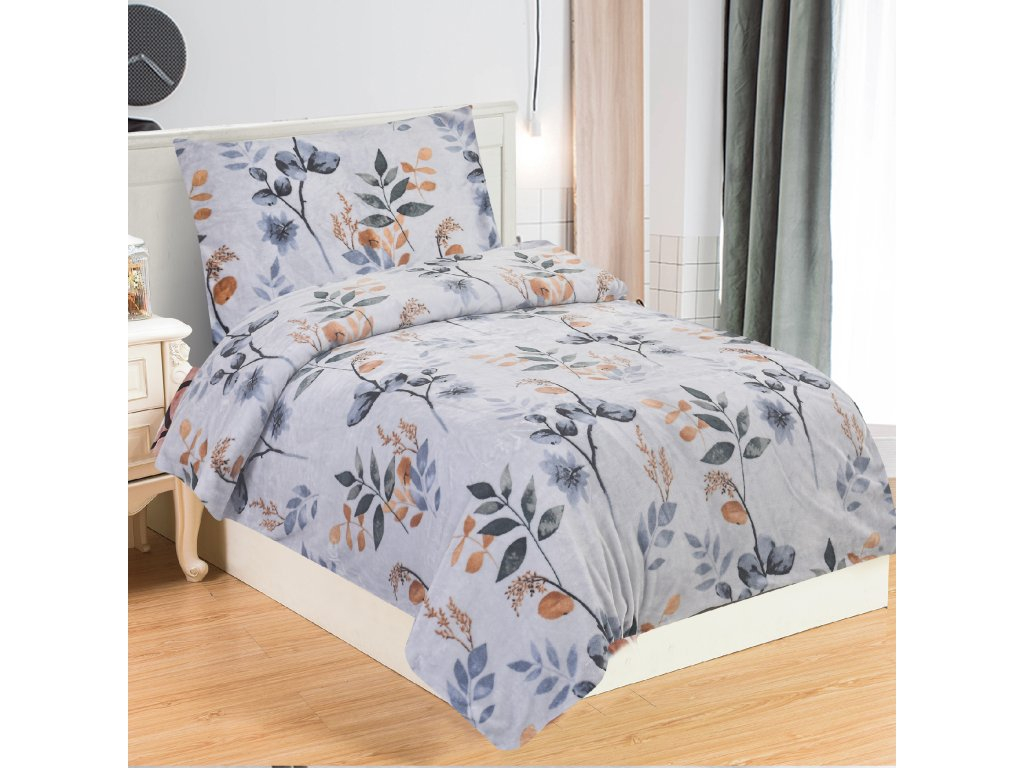 Fotografie Mikroplyšové povlečení Premium 140x200+70x90 Šedá zahrada