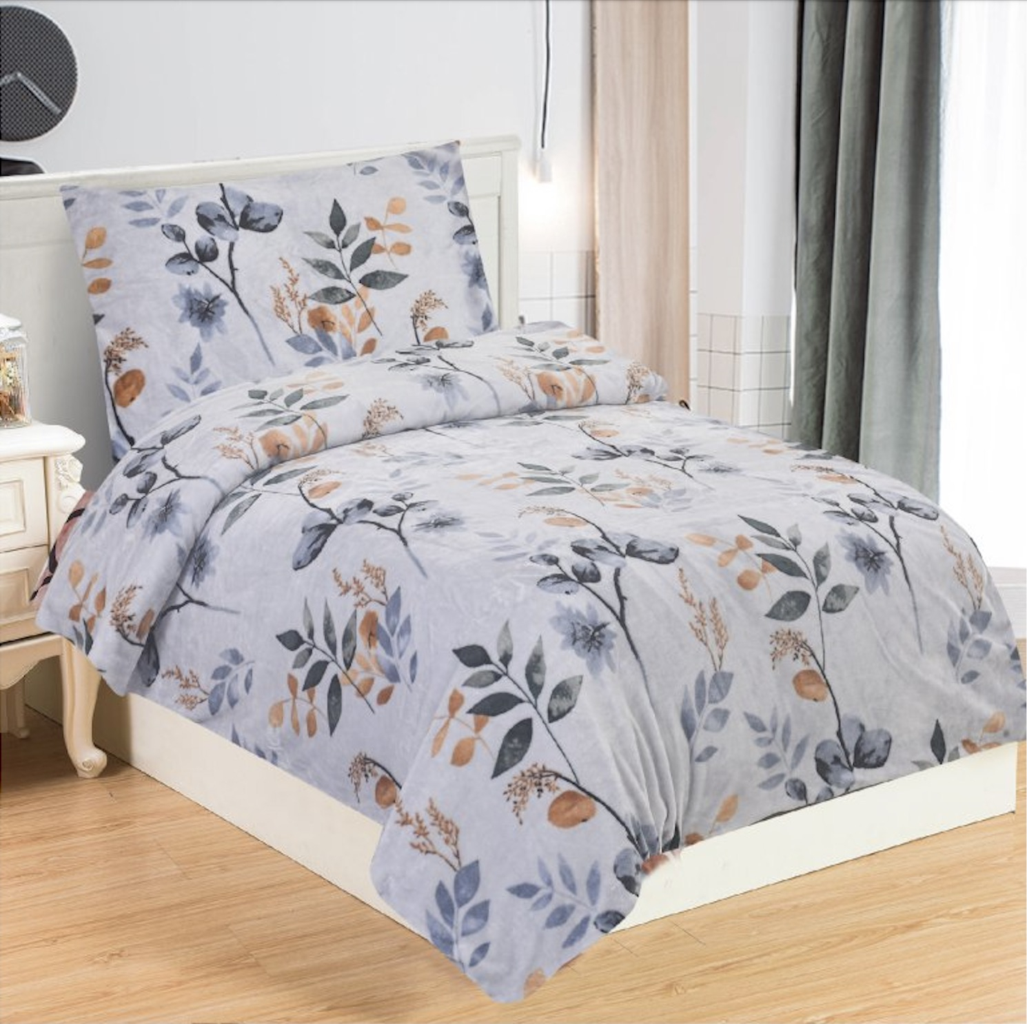 Fotografie Mikroplyšové povlečení Premium 140x200+70x90 Šedá zahrada