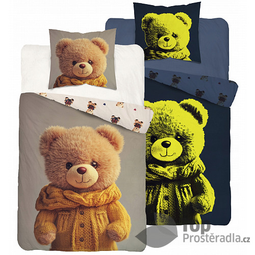 Svítící bavlněné povlečení 140x200+70x80 Méďa ve svetru