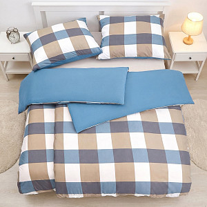 Bavlněné povlečení Basic Line 140x200+70x90 Modro-hnědé káro