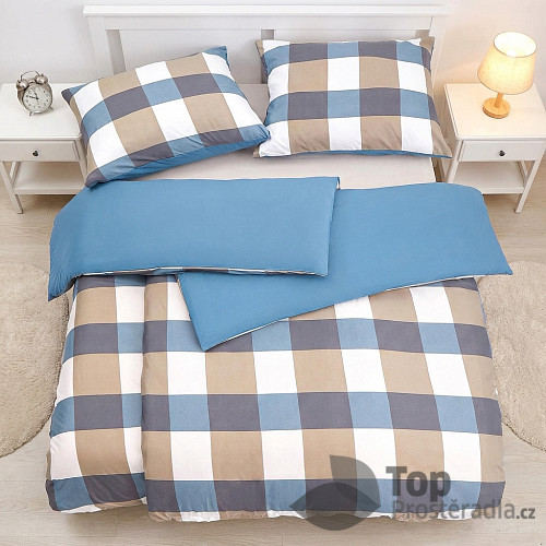 Bavlněné povlečení Basic Line 140x200+70x90 Modro-hnědé káro