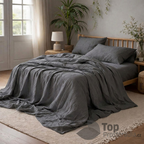 AKČNÍ Mušelínové povlečení 140x200+70x90 Tmavě šedé