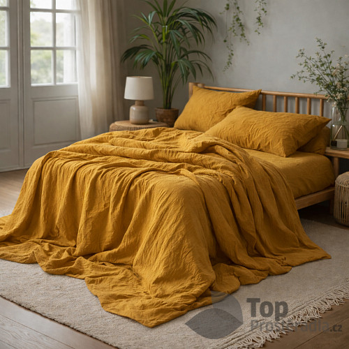 AKČNÍ Mušelínové povlečení 140x200+70x90 Hořčicové