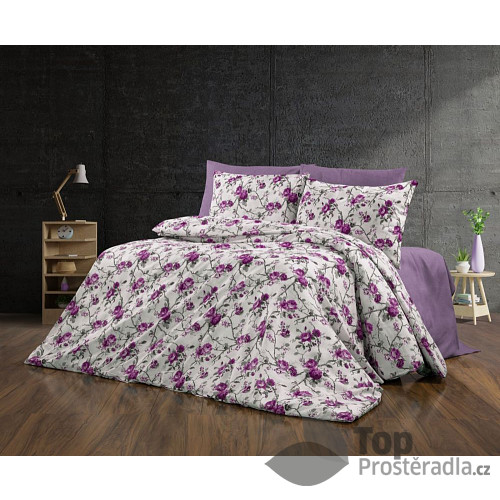 Bavlněné povlečení Deluxe 140x200+70x90 Flora fialová