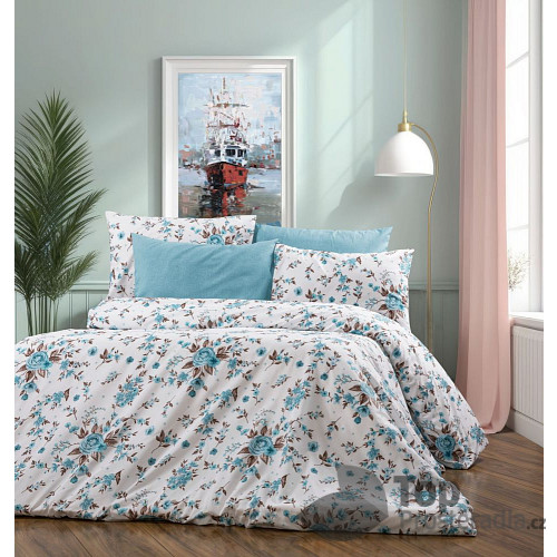 Bavlněné povlečení Deluxe 140x200+70x90 Flora tyrkys