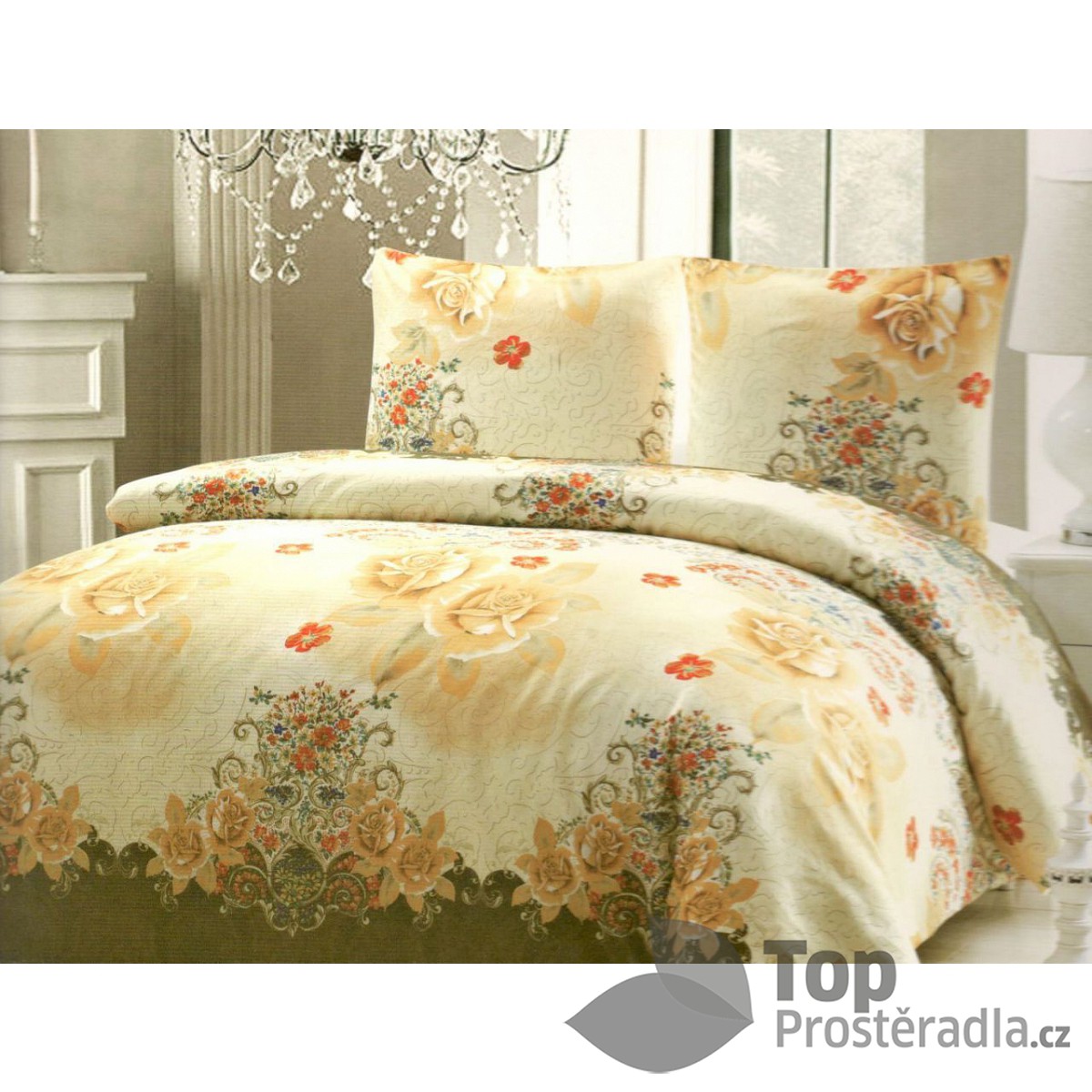 Francouzské 3D povlečení polycotton 220x200 70x90 Královská poupata