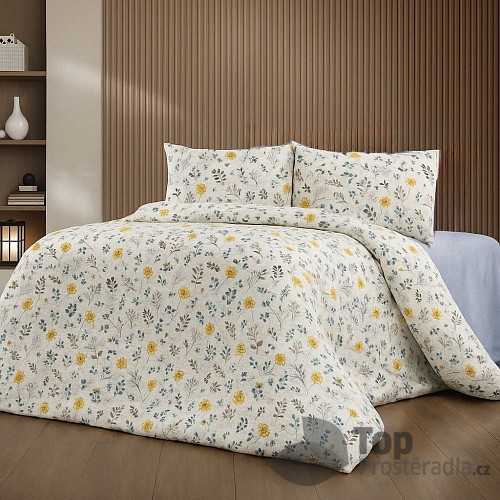 Krepové povlečení DeLuxe 140x200+70x90 Zlaté kvítí