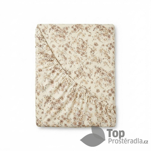 Bavlněné napínací prostěradlo Kvítí béžové 80x200