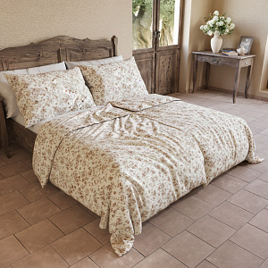 Bavlněné povlečení DELUXE Kvítí béžové 140x200+70x90