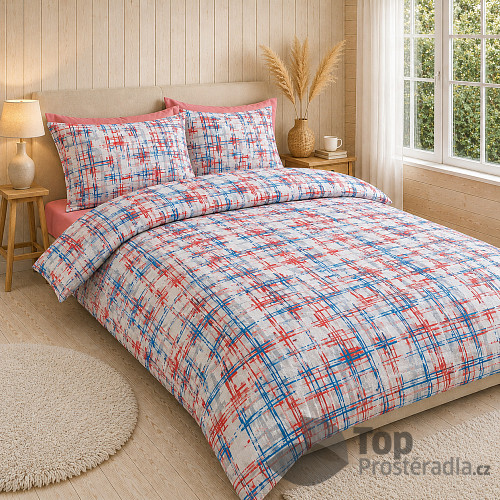 Bavlněné povlečení DELUXE 140x200+70x90 Proužky modročervené