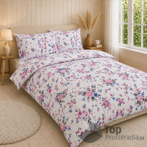 Prodloužené bavlněné povlečení DELUXE 140x220+70x90 Růženka