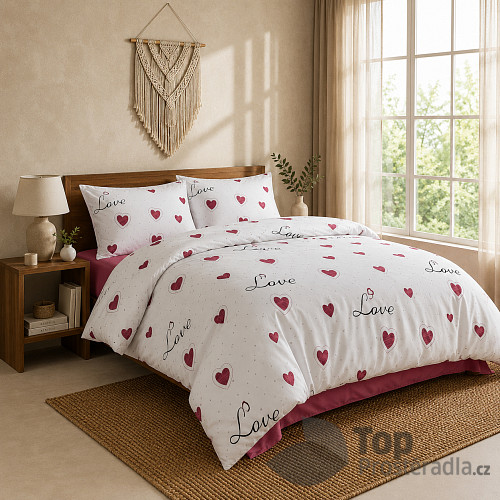 Prodloužené bavlněné povlečení DELUXE 140x220+70x90 In Love