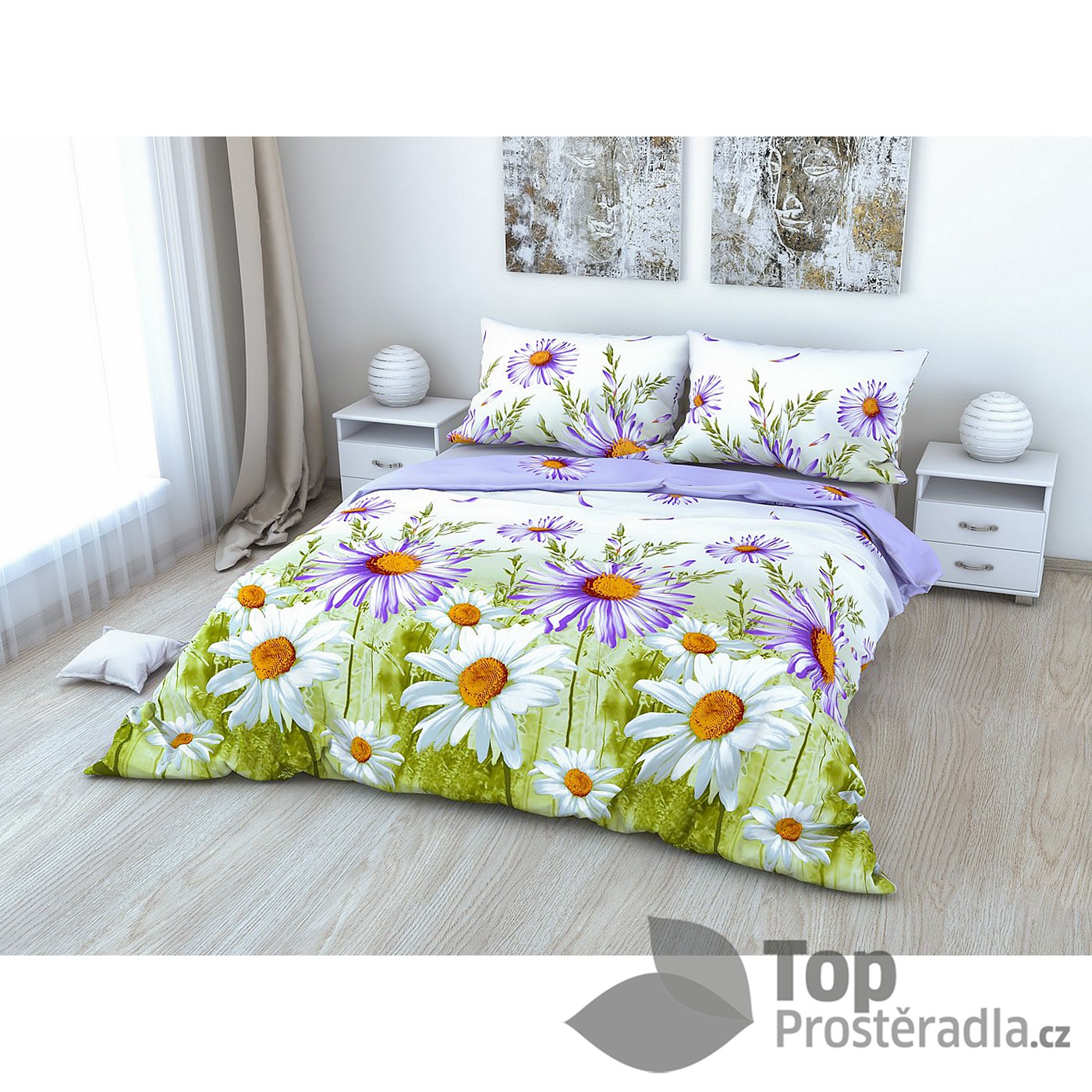 TOP Bavlněné povlečení GERBERA 3D 220x200+2x70x90