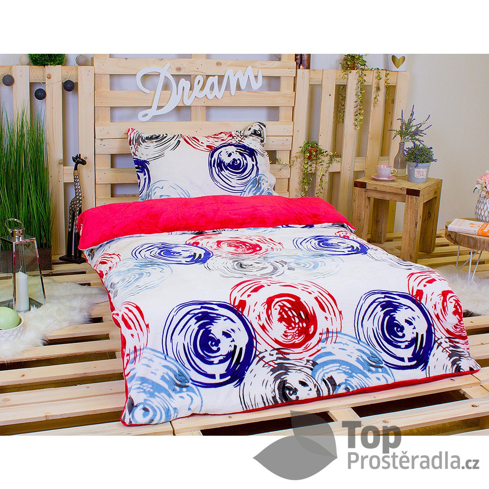 Povlečení mikroflanel Millenium 140x200 + 70x90 - Modro-červené kruhy
