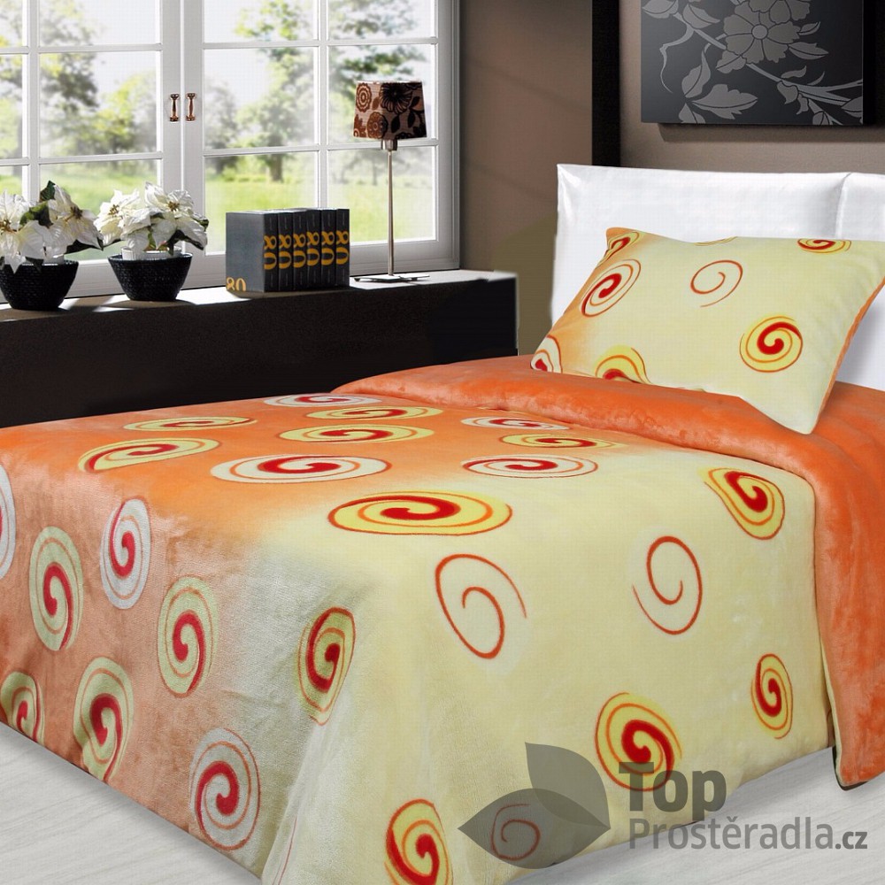 Povlečení mikroflanel Millenium 140x200 + 70x90 - Oranžové spirály