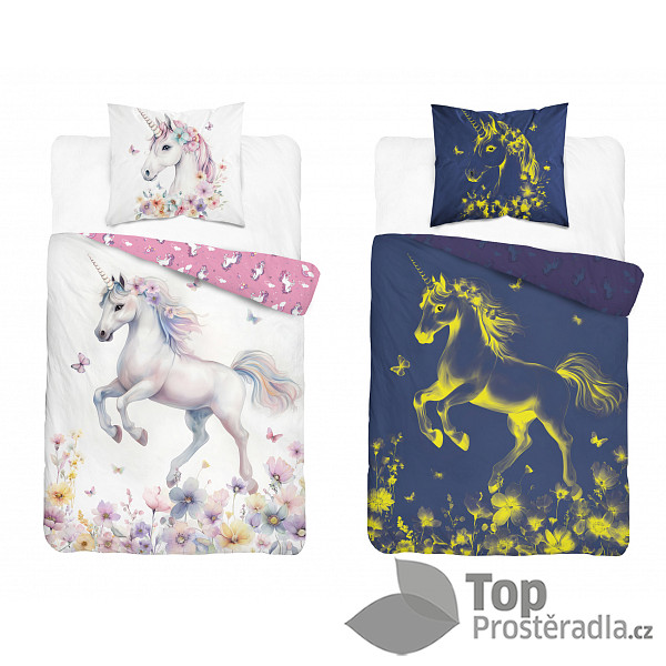 TOP Svítící bavlněné povlečení 140x200+70x80 Jednorožec