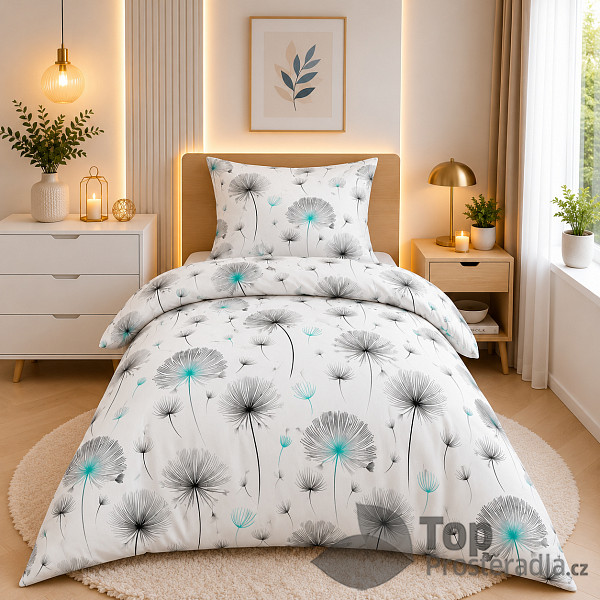 TOP Bavlněné povlečení Deluxe 140x200+70x90 Tyrkysové chmýří