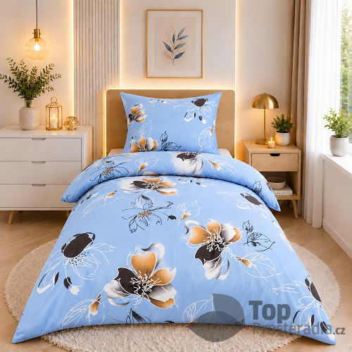 Bavlněné povlečení KLASIK 140x200+70x90 Clematis modrý