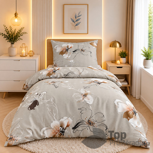 Bavlněné povlečení KLASIK 140x200+70x90 Clematis šedý