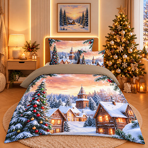 Třídílná sada 3D povlečení 140x200+70x90+45x45 Zimní městečko