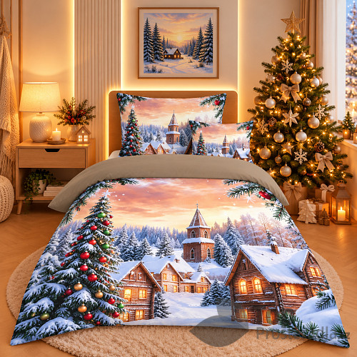 Třídílná sada 3D povlečení 140x200+70x90+45x45 Zimní městečko
